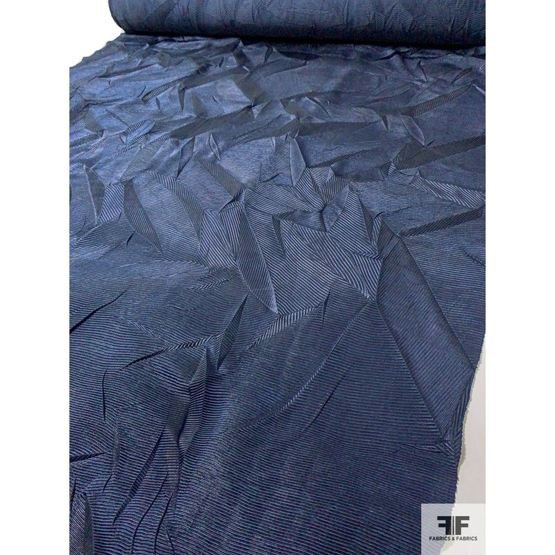 Multi-Directional Origami Like Pleated Lightweight Polyester Satin – Navy Fabric by the Yard