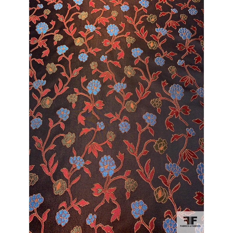 Ornate Floral Brocade – Dark Copper / Red / Blue Fabric by the Yard