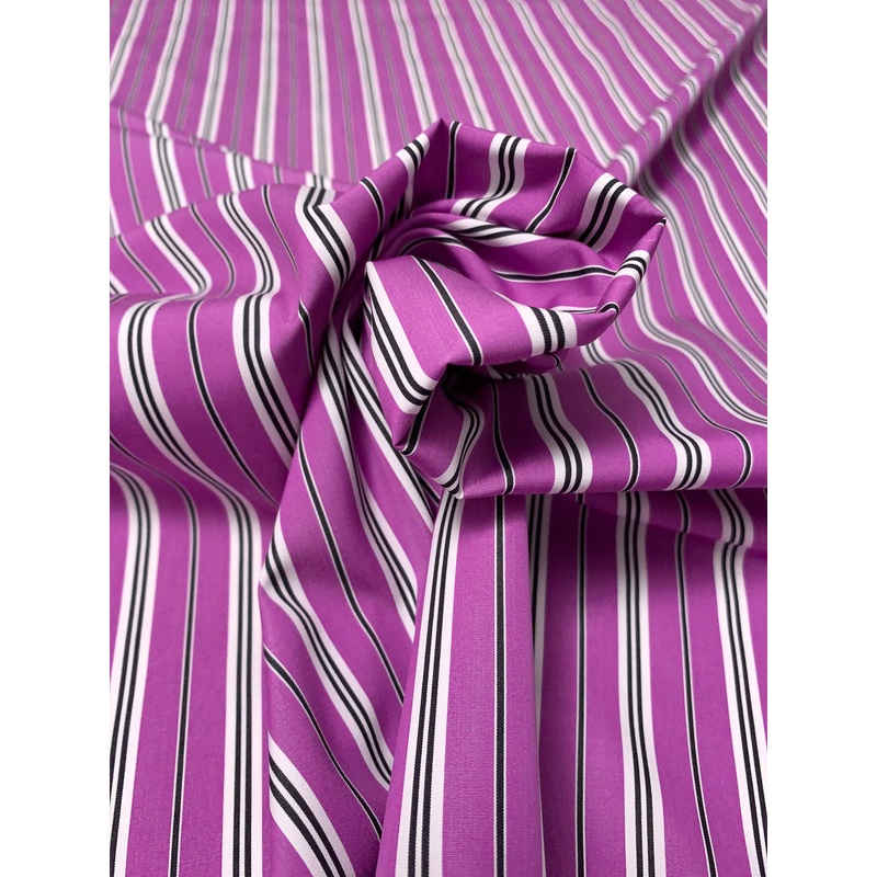 Ralph Lauren Striped Extra Fine Yarn-Dyed  Cotton Shirting – Purple / Black / White Fabric by the Yard