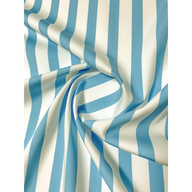 Vertical Striped Printed Scuba – Sky Blue / Off-White Fabric by the Yard