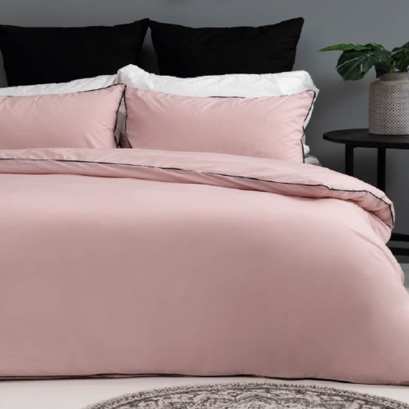 180TC Piped Duvet Cover Set Dusty Pink Three Quarter