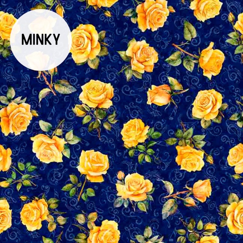2025 All Texas Shop Hop Minky / Yellow Rose of Texas in Navy