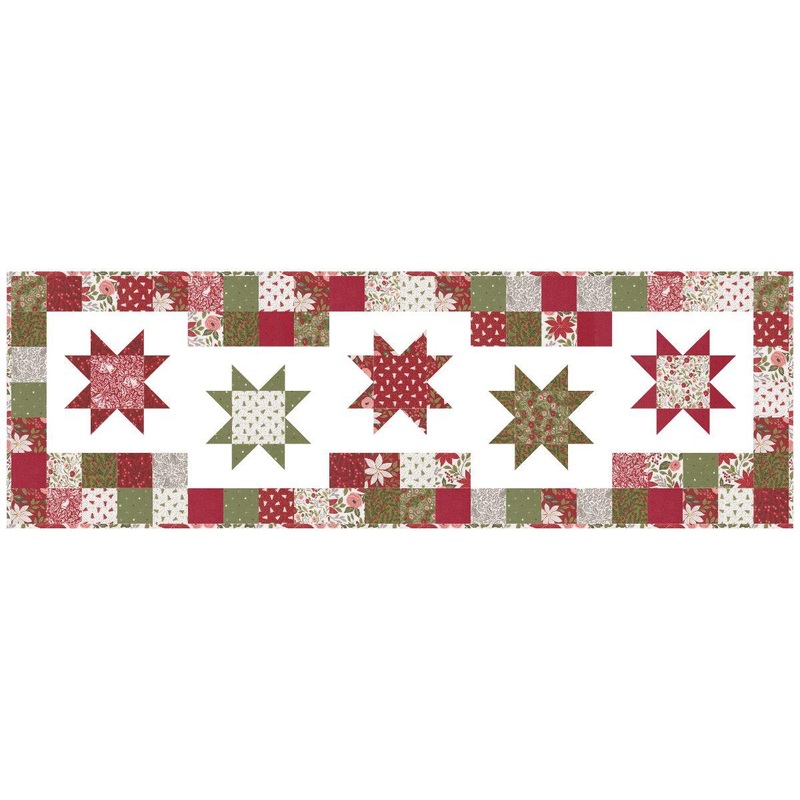 Berry & Pine – Charmed Star Table Runner – 15″ x 44″ – Incl Pattern, Fabric & Binding