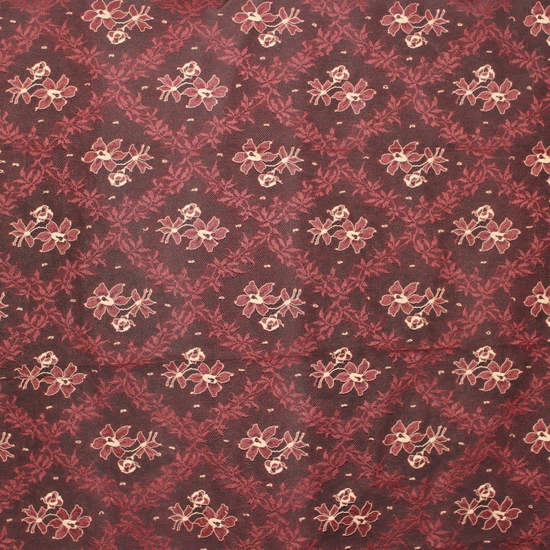 Diamond Floral Chantilly Lace – Burgundy/Beige Fabric by the Yard