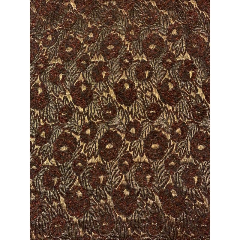 French Leaf and Floral Novelty Chenille Metallic Brocade – Orange / Brown / Antique Gold Fabric by the Yard