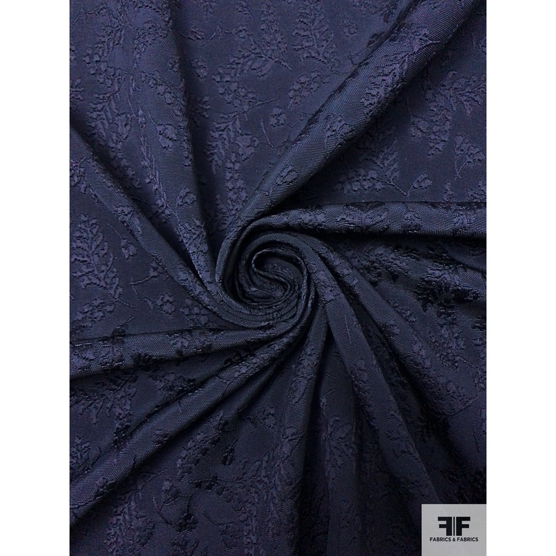 Italian Floral Stems Brocade – Navy Fabric by the Yard