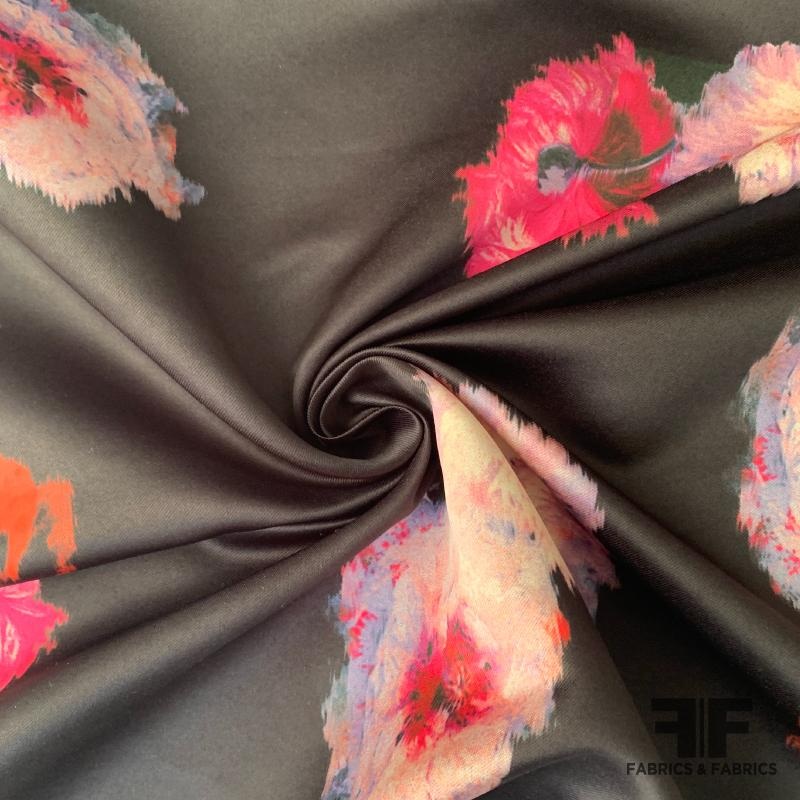 Italian Painterly Floral Poly Satin – Multicolor Fabric by the Yard