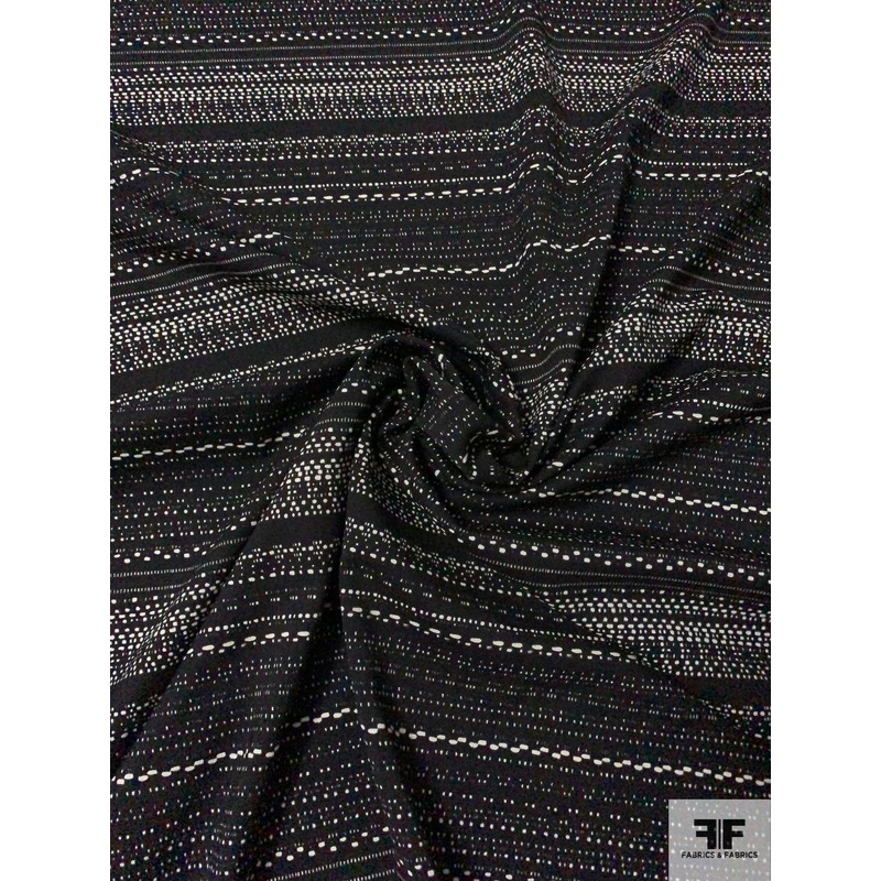 Italian Prabal Gurung Dot Striped Printed Stretch Virgin Wool Suiting – Black / Ivory Fabric by the Yard