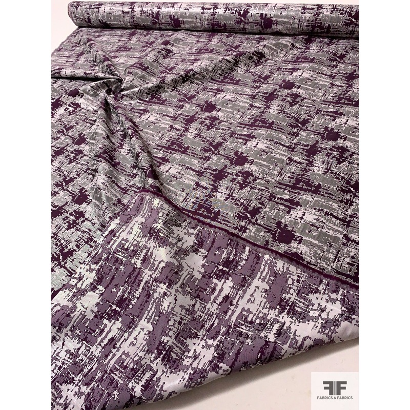 Abstract Reversible Brocade – Plum / Purple / Pearly Grey / Grey Fabric by the Yard