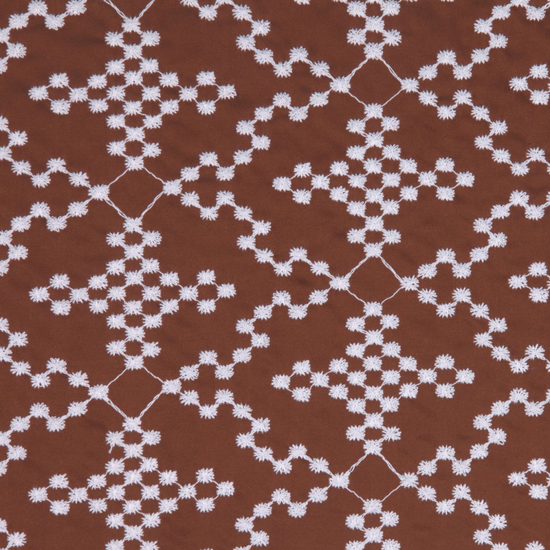 Brownie/White Floral Cotton Embroidered Poplin