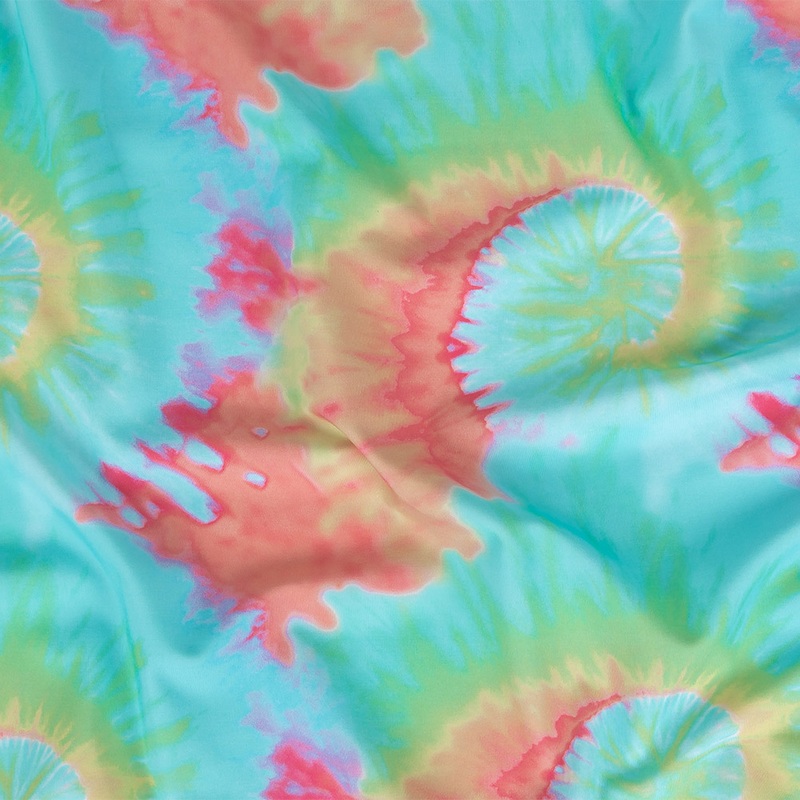 Compression Swimwear Tricot, UV Protective with Aloe Vera Microcapsules – Green, Yellow and Orange Soft Swirls Tie Dye – Caye Collection