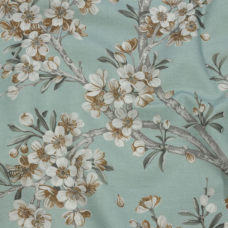 Cotton Canvas Print – Seafoam Blossoming Trees and Bees – British Imported