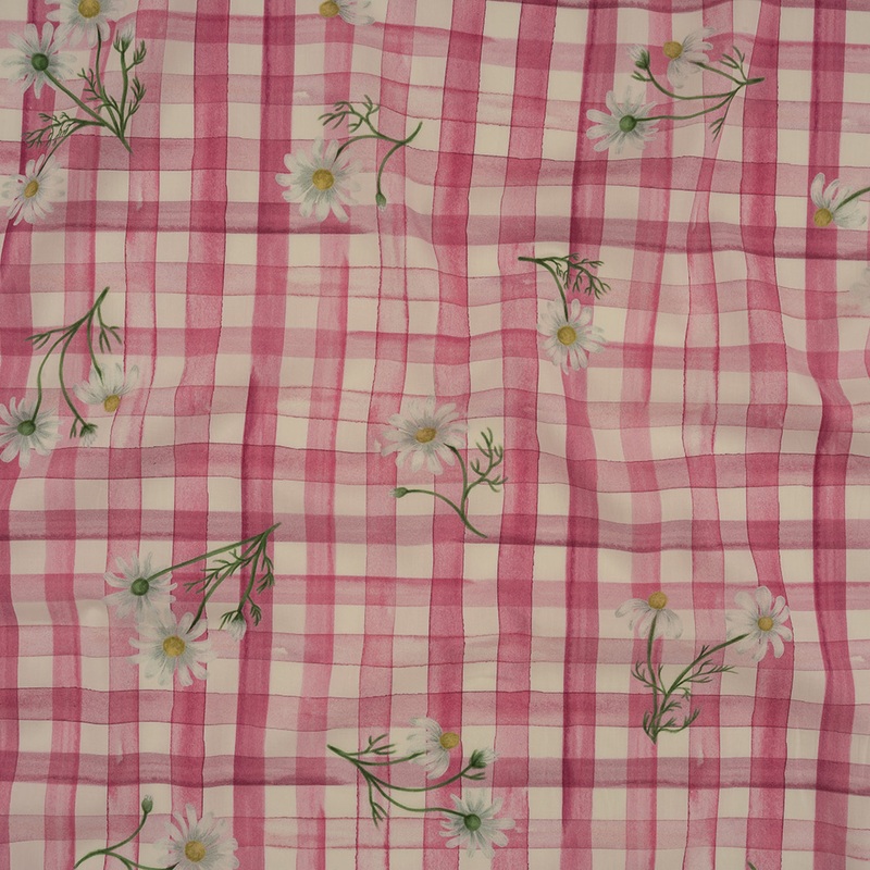 Cotton Poplin Print – Fuchsia Pink Gingham and Floral – Mood Exclusive Daisy Chain