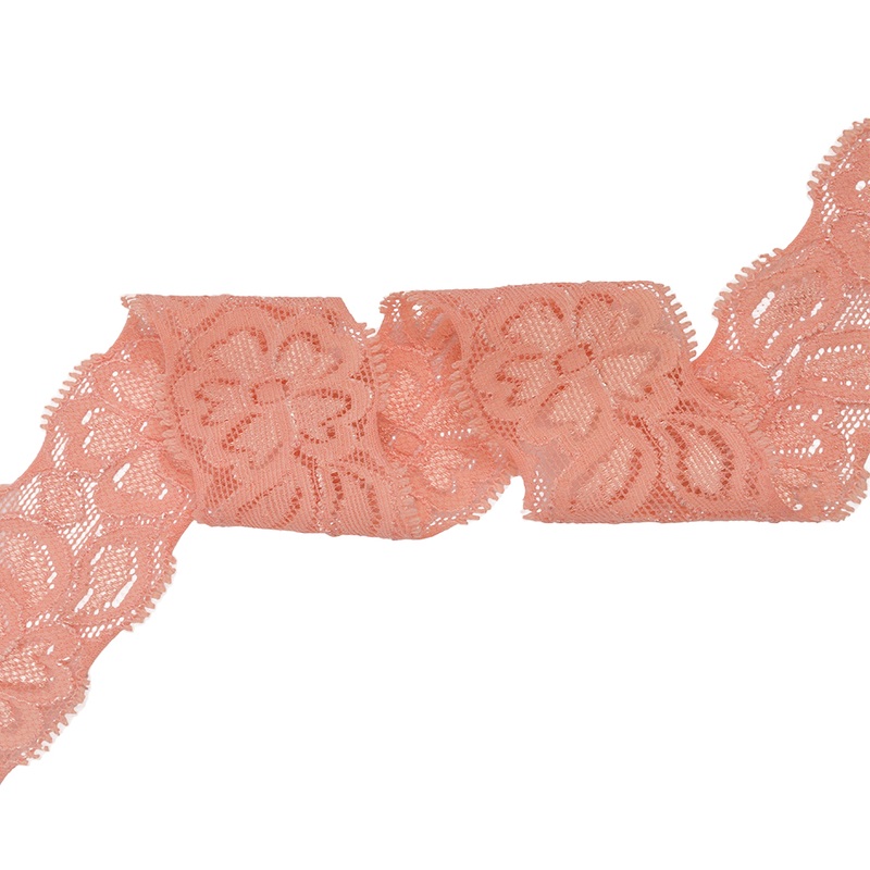 Famous NYC Designer Salmon Floral Stretch Re-Embroidered Lace Trim – 1.5″