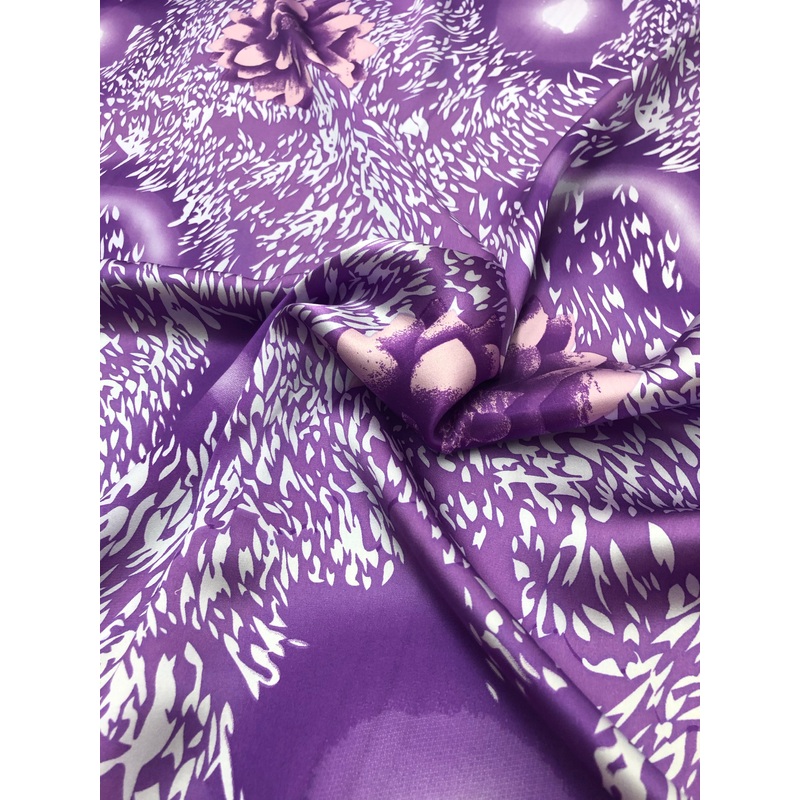 Floral Cheetah Animal Silk Charmeuse – Purple Fabric by the Yard
