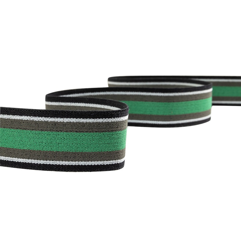 Green, Gray and Black Striped Elastic Trim – 1.25″