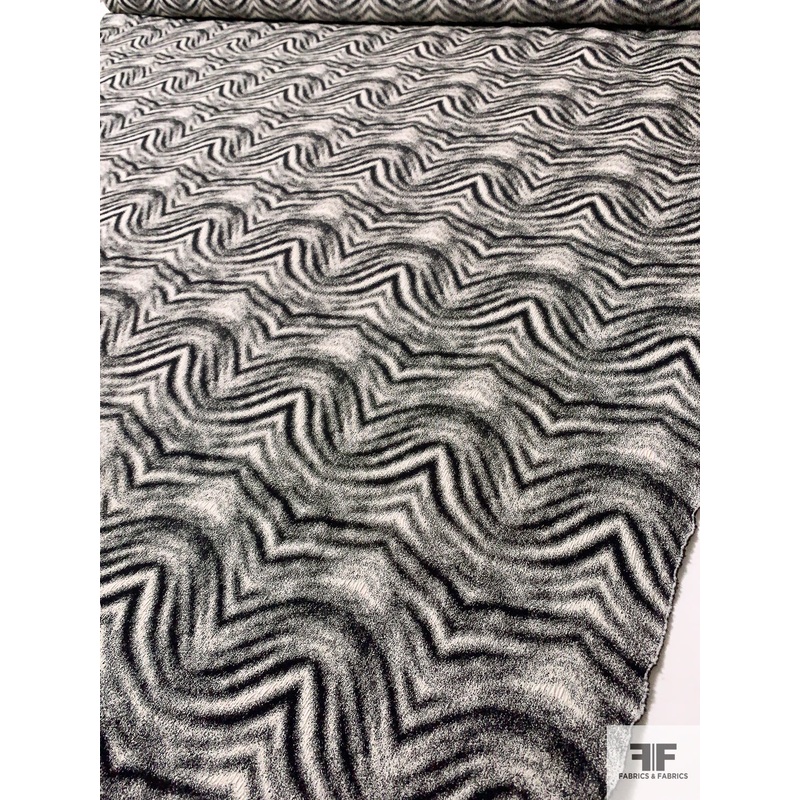 Italian Hazy Ripple Lines Stretch Brocade – Black / Light Cream Fabric by the Yard