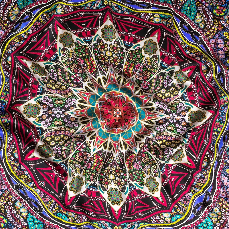 Mood Exclusive Italian Purple, Pink and Teal Medallion Silk Charmeuse Panel