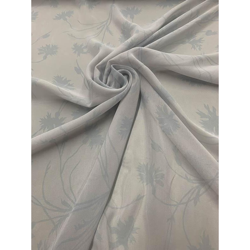 Shadow Floral Printed SIlk Chiffon – Blue / Grey Fabric by the Yard