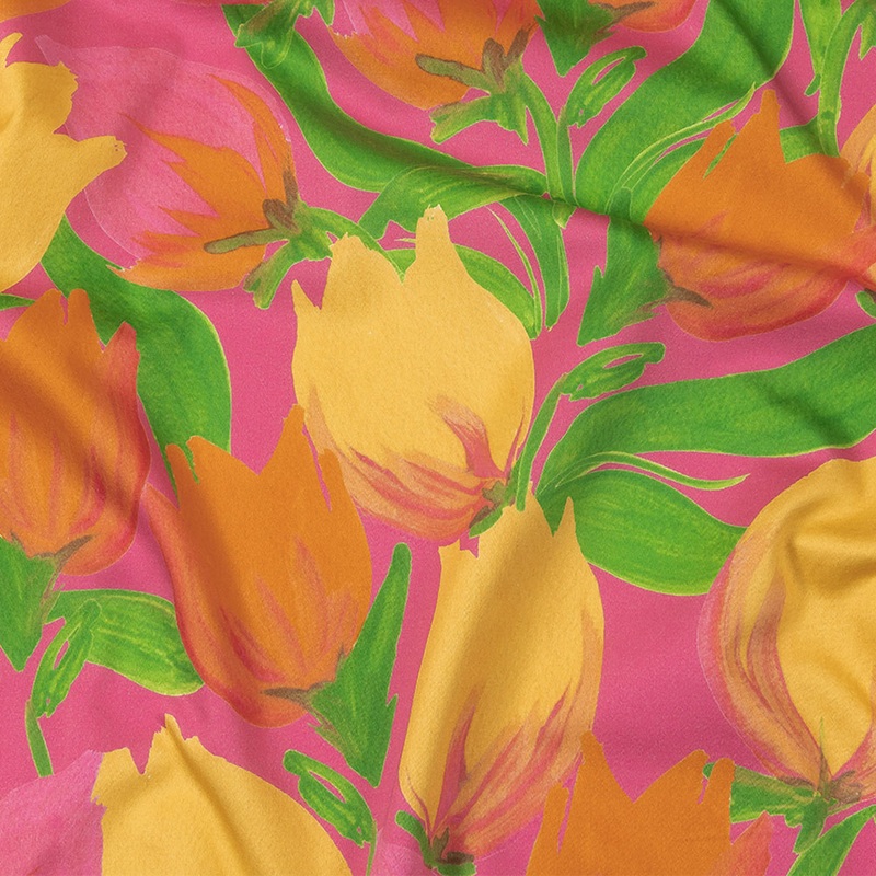 Stretch Cotton Sateen – Pink and Orange Tulips – Keukenhof Print – Mood Exclusive Citrus Collection