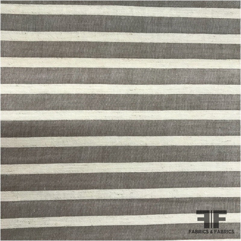 Striped Medium Weight Cotton-Linen Shirting – Grey / Cream Fabric by the Yard