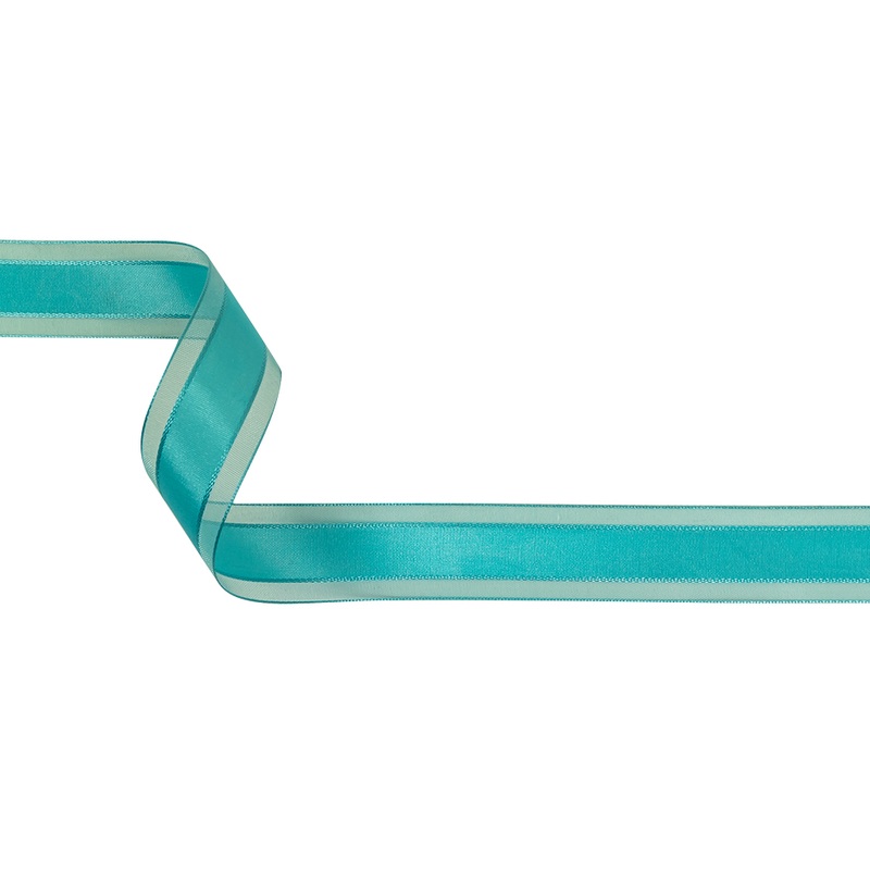 Turquoise Woven Ribbon with Sheer Organza Borders – 1″