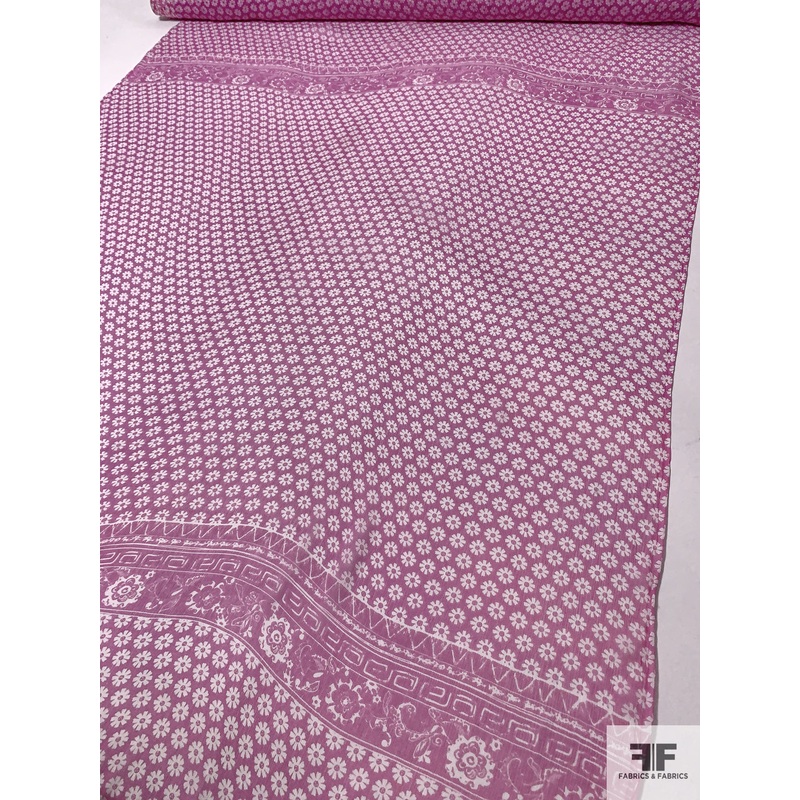Floral Printed Crinkled Silk Chiffon Panel – Magenta / Off-White Fabric by the Panel