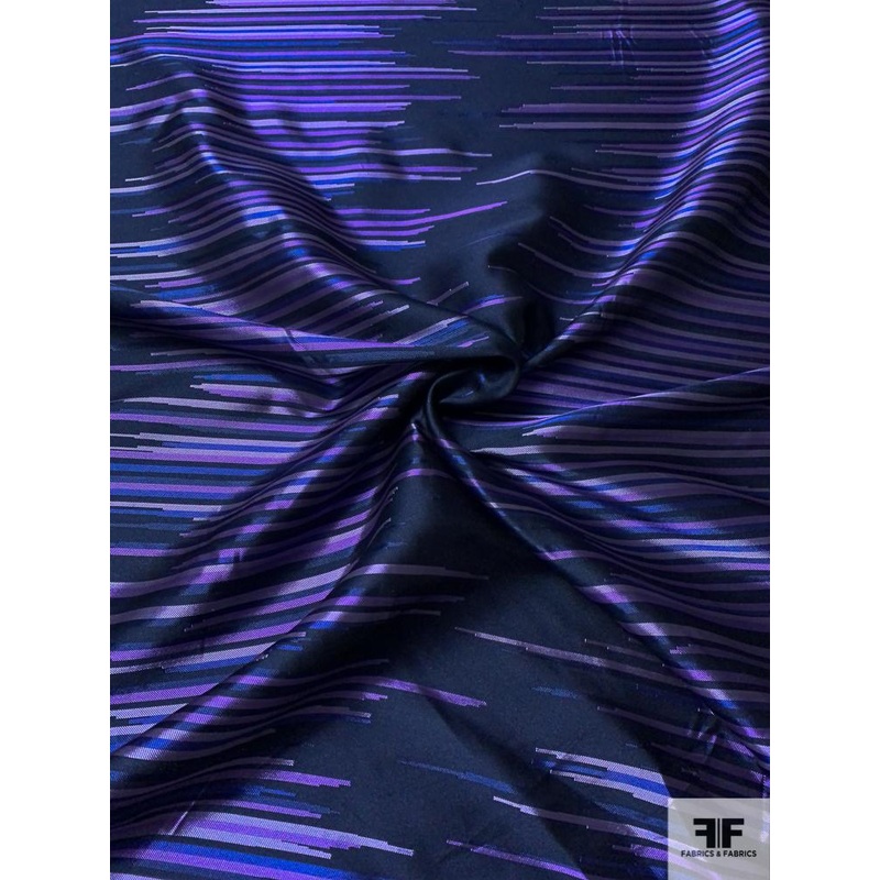 Futuristic Broken Striped Brocade – Navy / Purple / Blue Fabric by the Yard