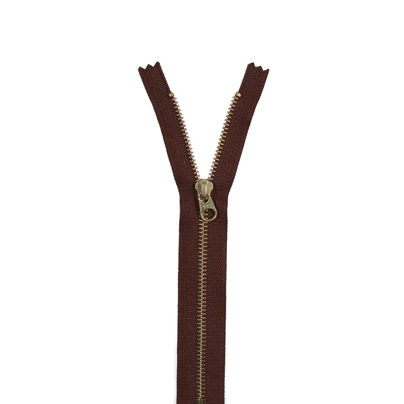 Metal Closed Bottom Zipper with Gold Teeth 8″ – Brown