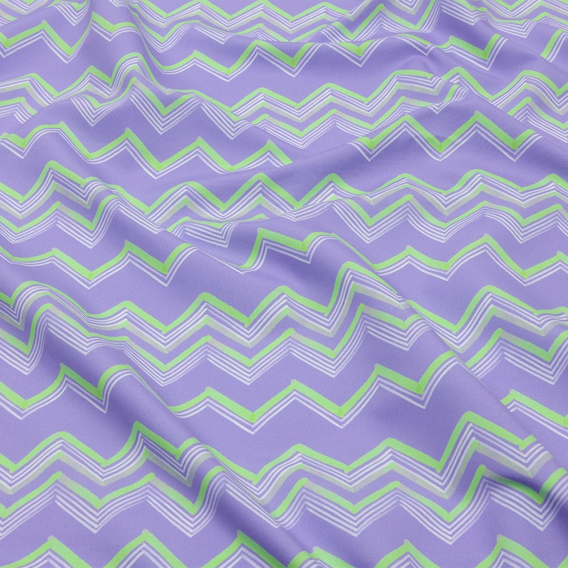 Recycled Polyester Swim Trunk Fabric – Purple and Green Zig Zags – Pacific Periwinkle Print – Mood Exclusive Malibu Collection