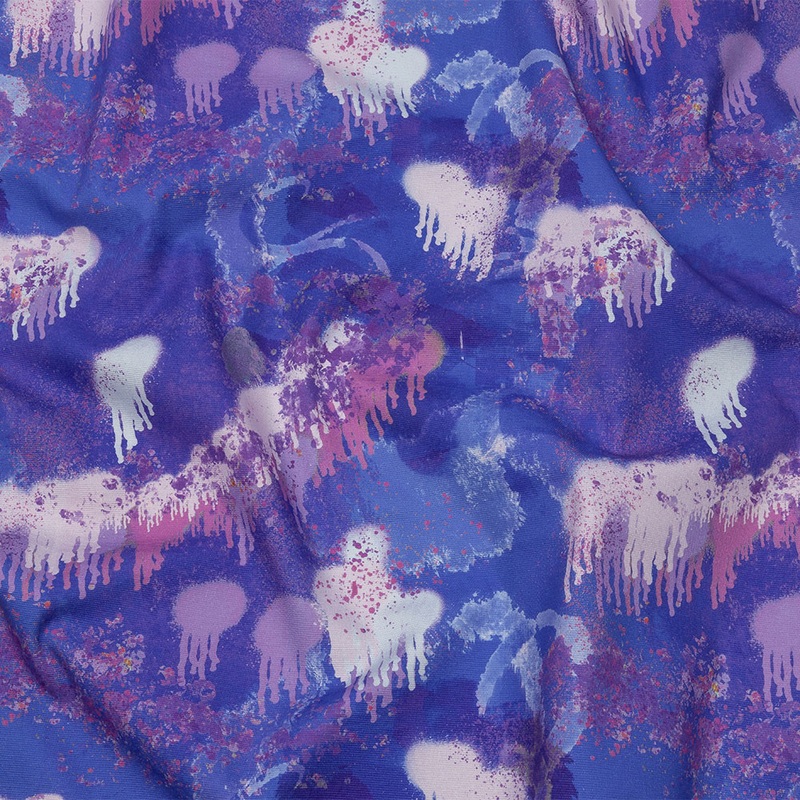 Stretch Cotton Canvas Print – Purple and Blue Spray Paint Blobs – Mood Exclusive Painter’s Paradise
