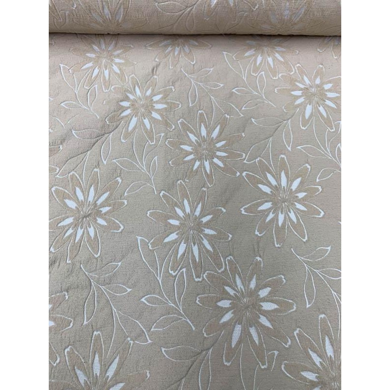 Woven Floral Burnout-Like Wool Suiting – Tan / Ivory Fabric by the Yard