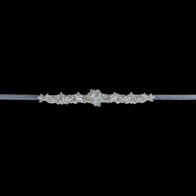 Beaded and Rhinestone Organza Bridal Belt – 3″ x 24″