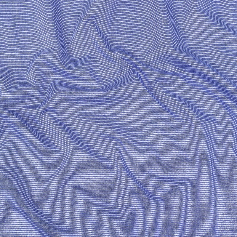 Cobalt and White Pinstriped Cotton and Polyester Shirting