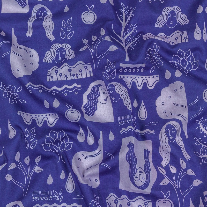 Cotton Voile – Purple Illustrative Symbols – Indigo For It Print – Mood Exclusive Indigo Collection