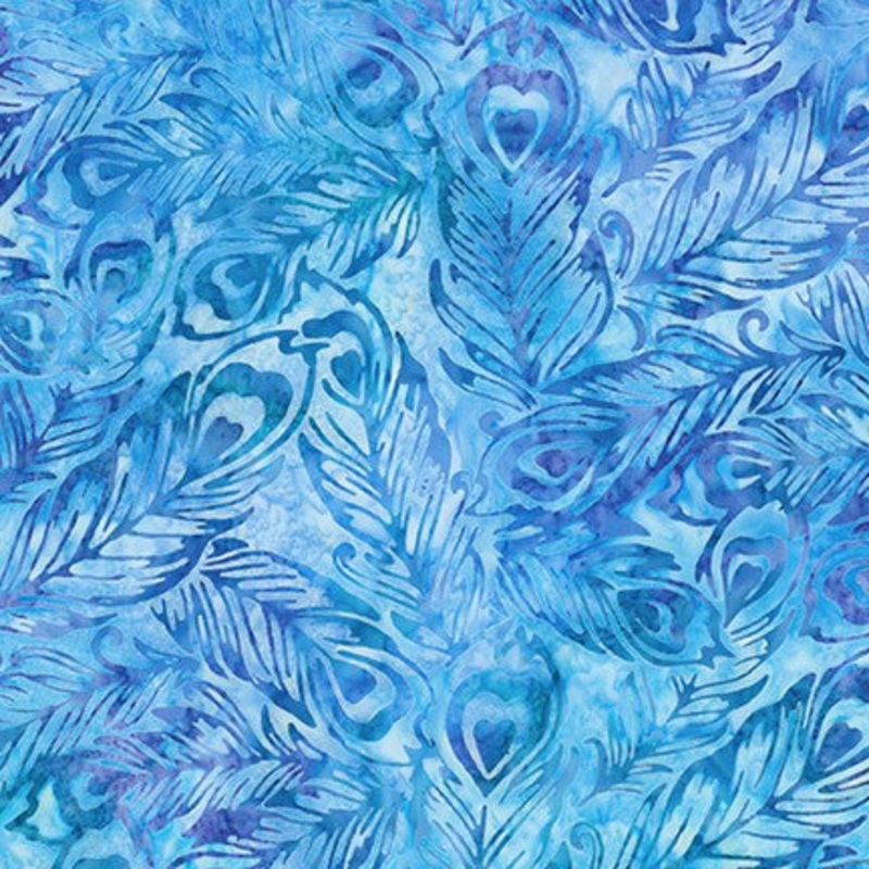 Fancy Feathers 3 Batiks Blue