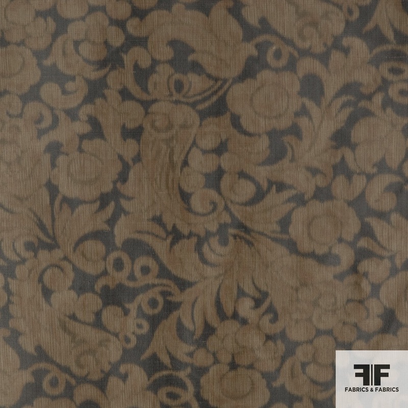 Floral Silk Blend Novelty – Orange/Grey Fabric by the Yard