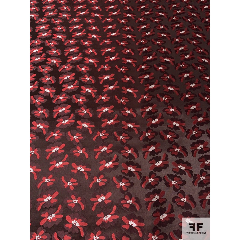 Floral Silk Necktie Jacquard Brocade – Maroon / Red / Burgundy Fabric by the Yard