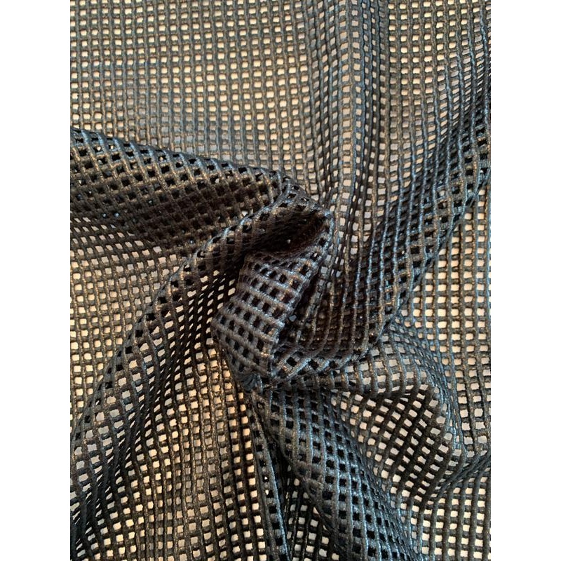 Geometric Windowpane Glossy Guipure Lace – Black Fabric by the Yard