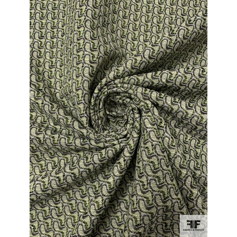Italian Abstract Design Jacket Weight Brocade Suiting with Lurex Fibers – Lime Green / White / Grey / Black Fabric by the Yard