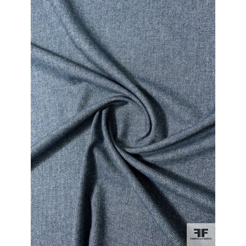 Italian Herringbone Flannel Wool Blend Suiting – Navy / Light Grey Fabric by the Yard
