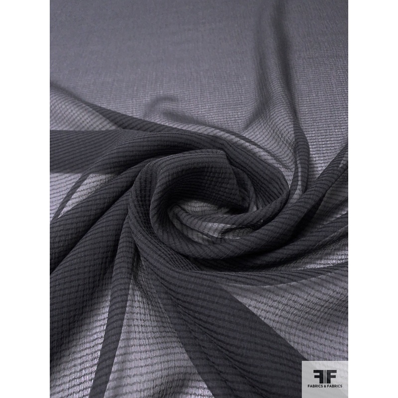 Italian Striped Crinkled Seerskucker Silk Chiffon – Anchor Grey / Dark Grey Fabric by the Yard