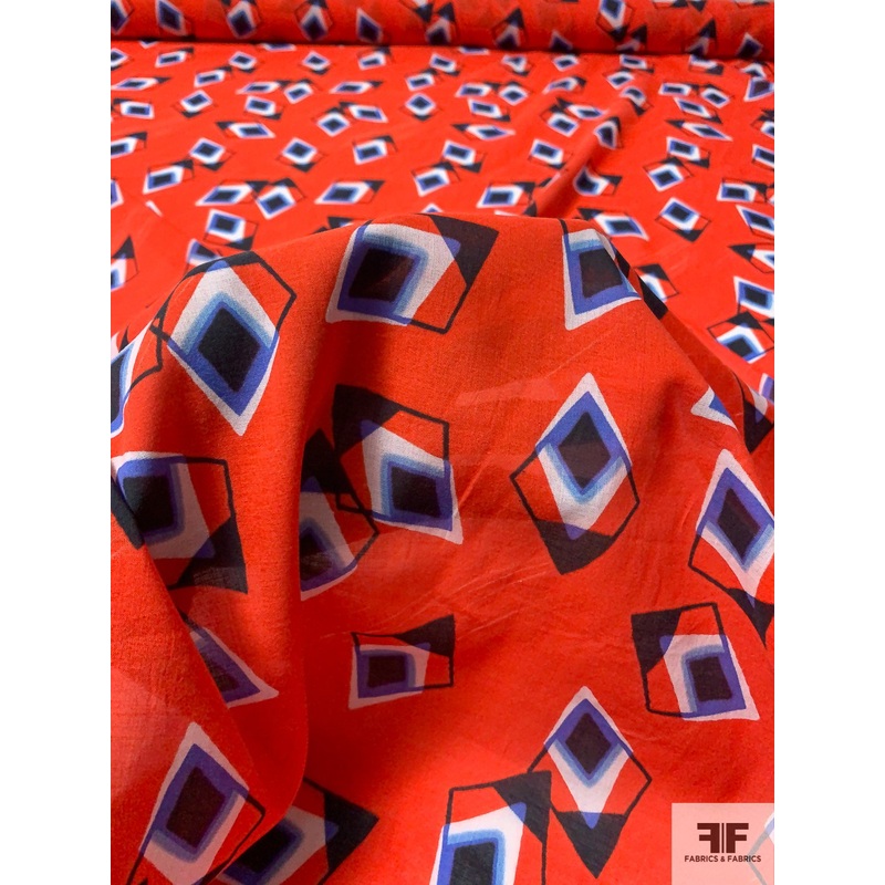 Kites in Flight Printed Cotton Voile – Blood Orange / Blue / Black / White Fabric by the Yard