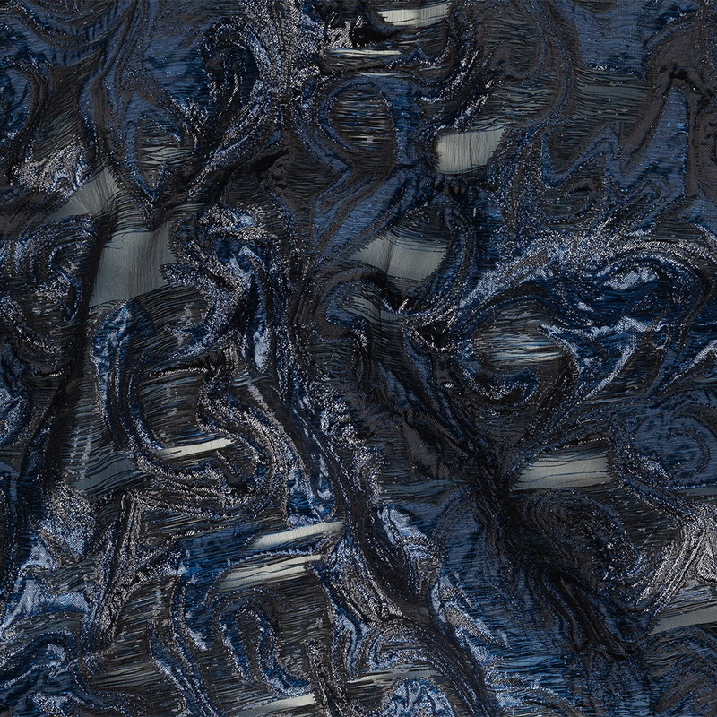 Mood Exclusive Metallic Navy and Black Swirls Sheer Organza Luxury Brocade