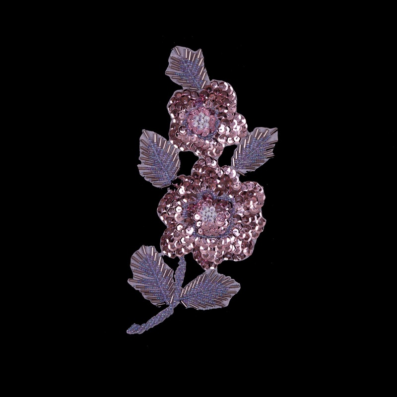 Pink Beaded and Sequined Floral Applique – 8″ x 4″