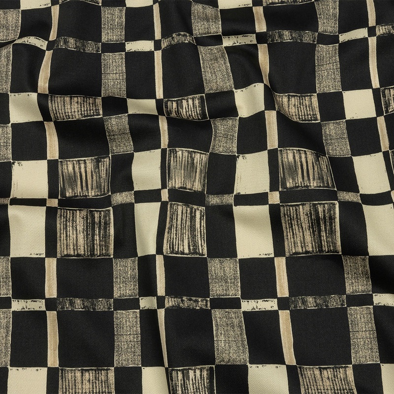Stretch Cotton Sateen – Black and White Checks – City Blocked Print – Mood Exclusive Metro Collection