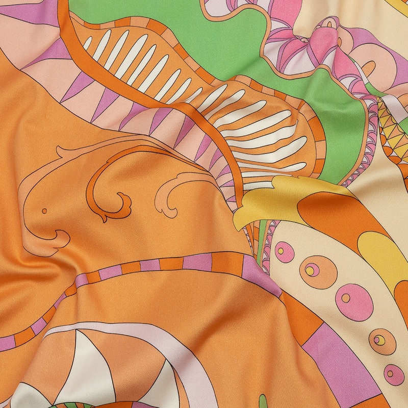 Stretch Cotton Sateen – Orange and Pink Abstract – Festival Daydreams Print – Mood Exclusive Groove Collection