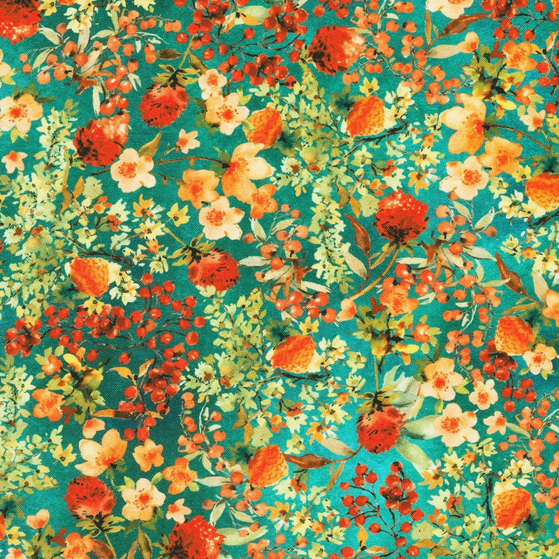 Sunlit Garden / Scattered Foliage in Turquoise