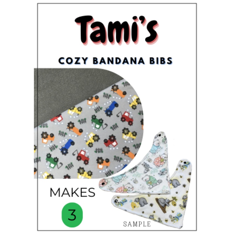 Tami’s Cozy Bandana Bibs – Makes 3 – Diggers & Grey – Includes Pattern