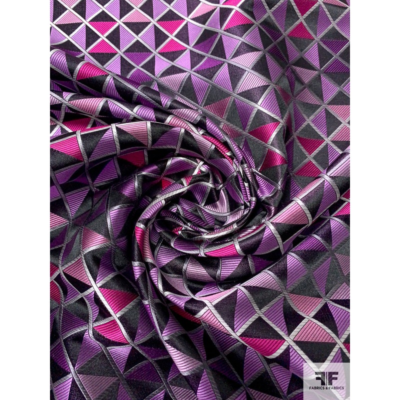 Triangular Squares Silk Necktie Jacquard Brocade – Purples / Dusty Rose / Berry Fabric by the Yard